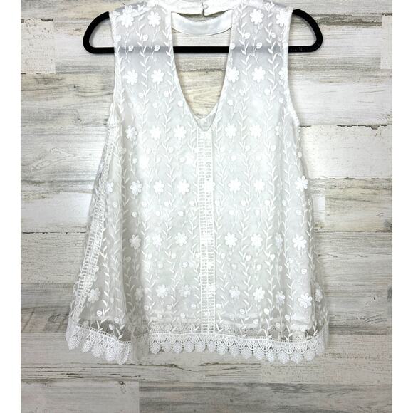 POL womens small white lace boho blouse top sleeveless halter neck new lined - Picture 2 of 7
